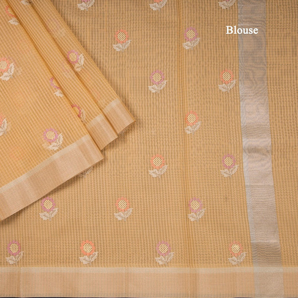 Kota Checked Light Orange Thread Embroidered Saree 02