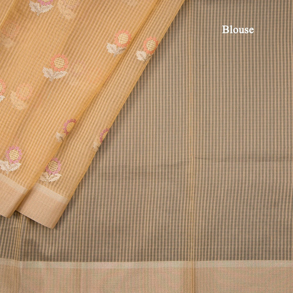 Kota Checked Light Orange Thread Embroidered Saree 02