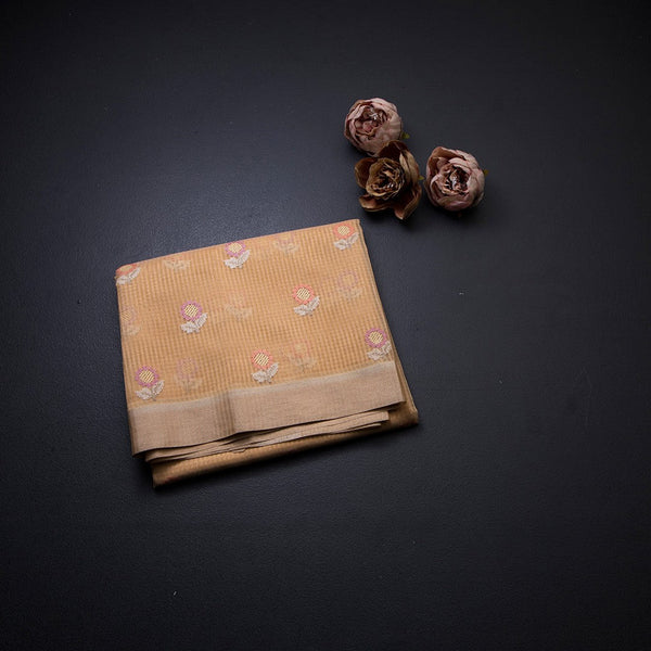 Kota Checked Light Orange Thread Embroidered Saree 02