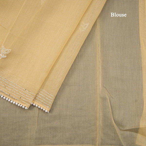 Semi Linen Sandal Thread Embroidered Saree