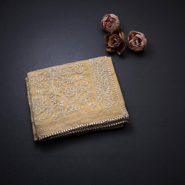 Semi Linen Sandal Thread Embroidered Saree