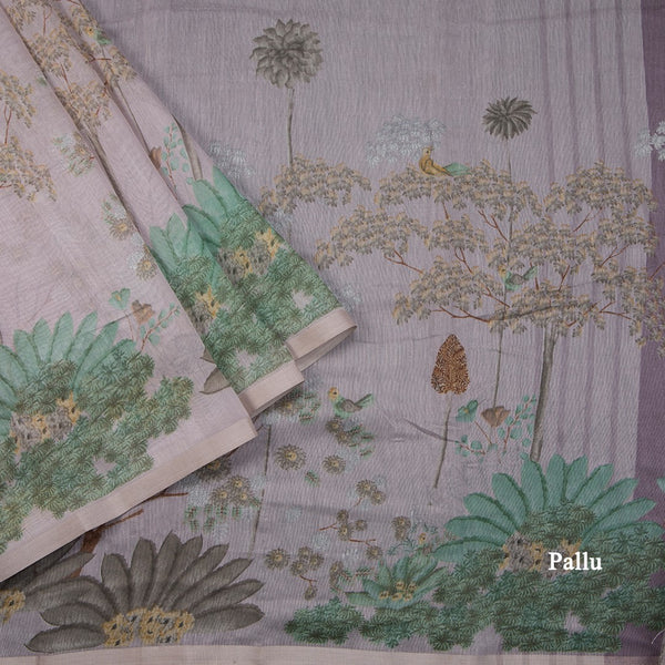 Semi Raw Silk Onion Pink Floral Printed Saree