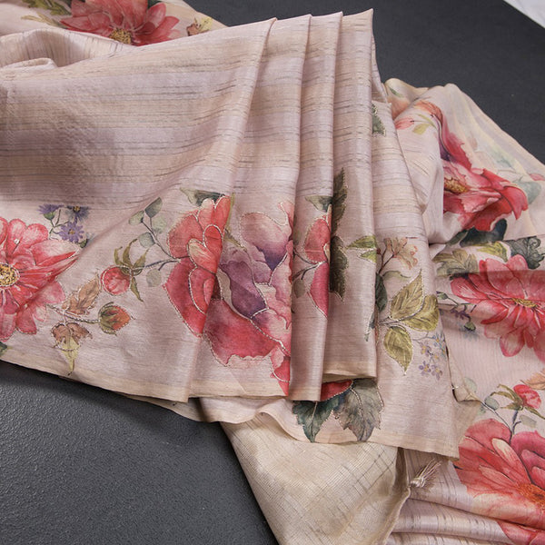 Semi Raw Silk Light Pink Saree With Zari Stripes Design