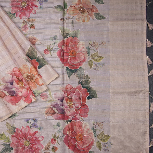 Semi Raw Silk Light Pink Saree With Zari Stripes Design