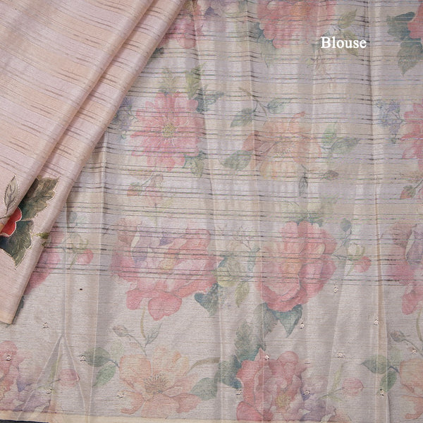 Semi Raw Silk Light Pink Saree With Zari Stripes Design
