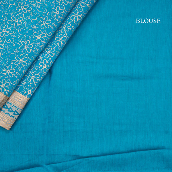 Bengali Cotton Rama Blue Floral Printed Saree