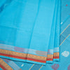 Bengali Cotton Sky Blue Thread Embossed Saree