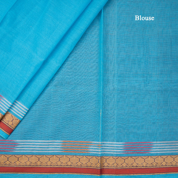 Bengali Cotton Sky Blue Thread Embossed Saree