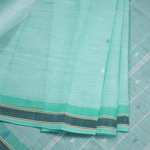 Bengali Cotton Mint Green Thread Embossed Saree