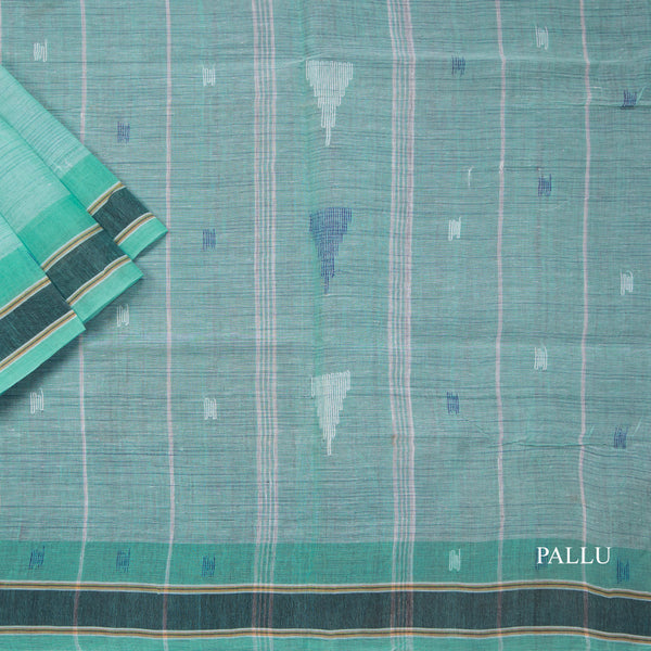 Bengali Cotton Mint Green Thread Embossed Saree