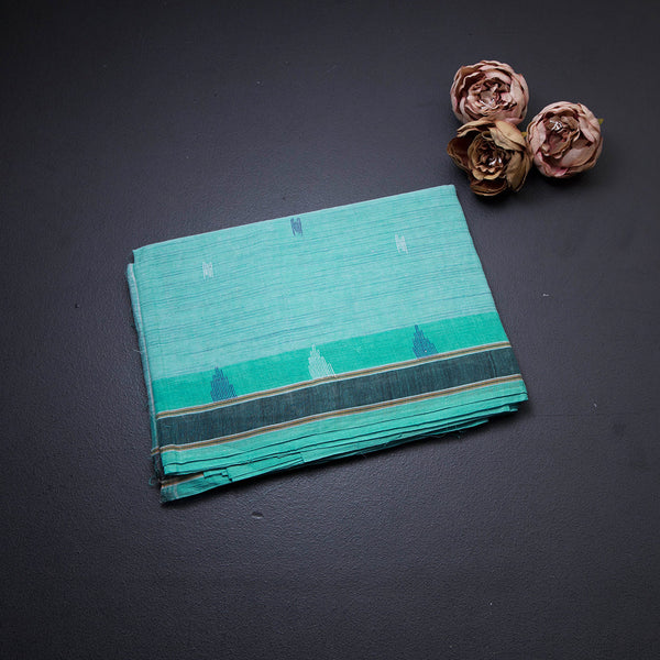 Bengali Cotton Mint Green Thread Embossed Saree