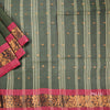 Bengali Cotton Dark Olive Green Zari Worked Saree