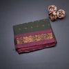 Bengali Cotton Dark Olive Green Zari Worked Saree