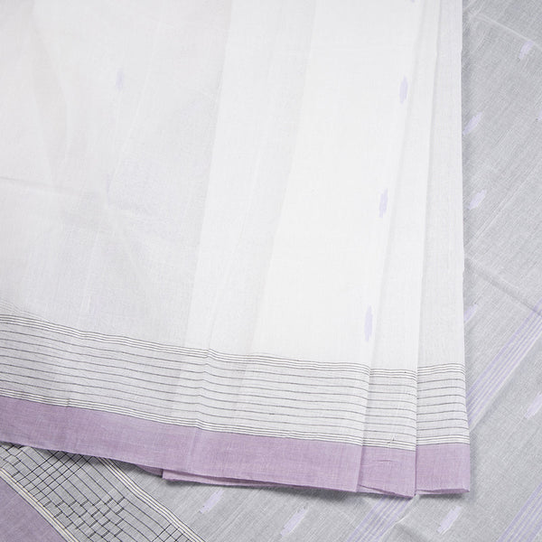 Bengali Cotton White Thread Embossed Saree