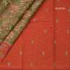 Chanderi Cotton Olive Green Floral Printed Saree 02