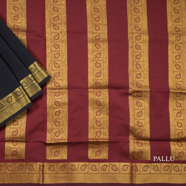 Kalyani Cotton Black Plain Saree With Zari Border
