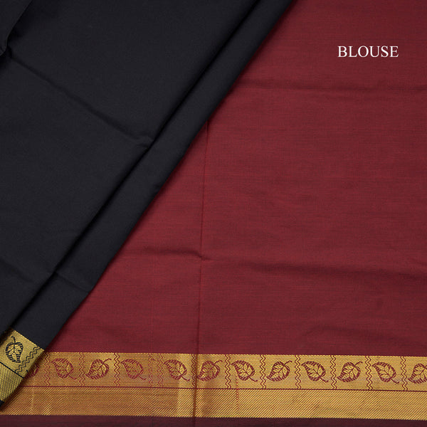 Kalyani Cotton Black Plain Saree With Zari Border