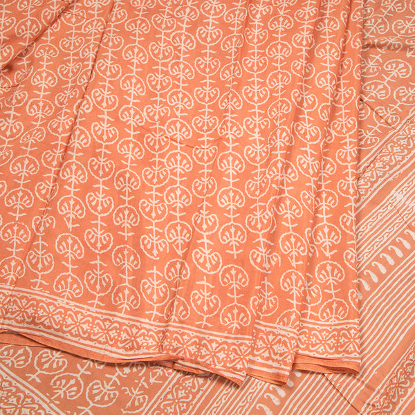 Mul Mul Cotton Light Orange Printed Saree