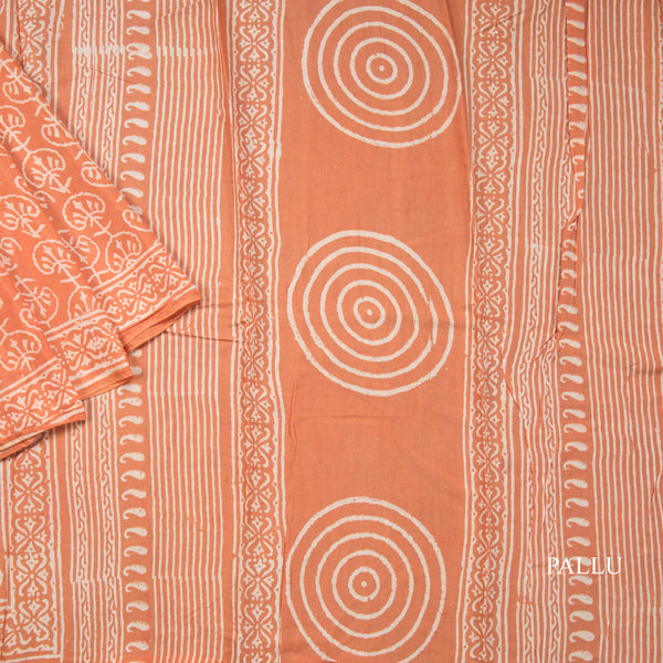 Mul Mul Cotton Light Orange Printed Saree