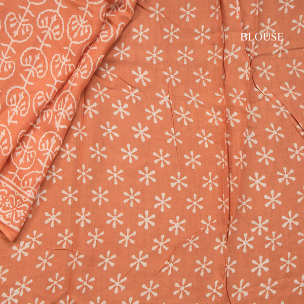 Mul Mul Cotton Light Orange Printed Saree