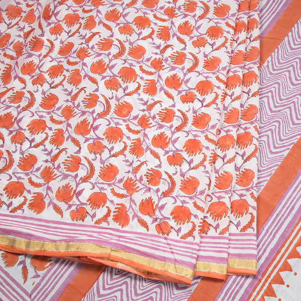 Mul Mul Cotton White Printed Saree 06