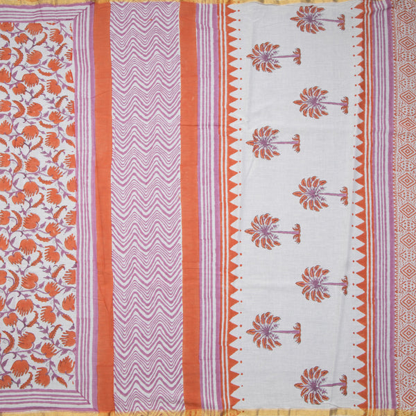 Mul Mul Cotton White Printed Saree 06