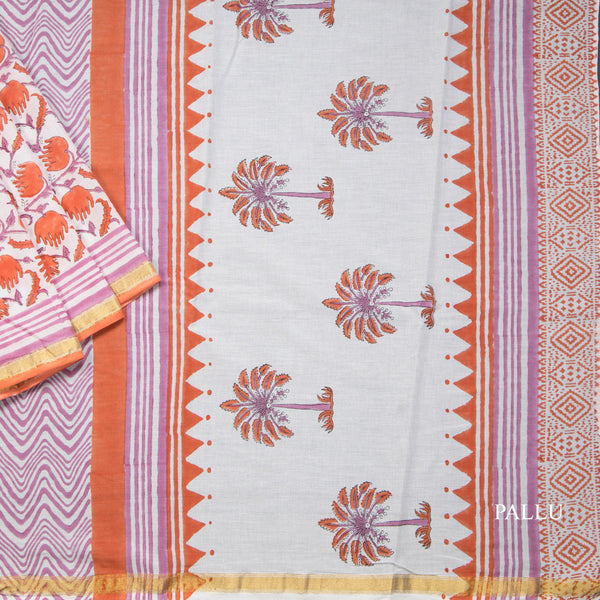Mul Mul Cotton White Printed Saree 06