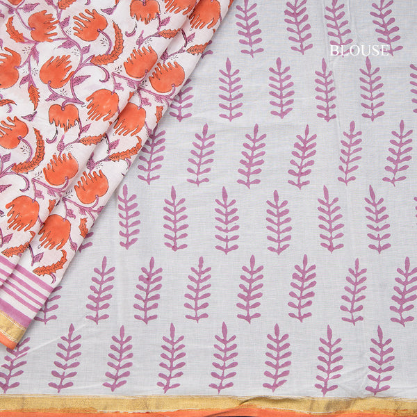 Mul Mul Cotton White Printed Saree 06