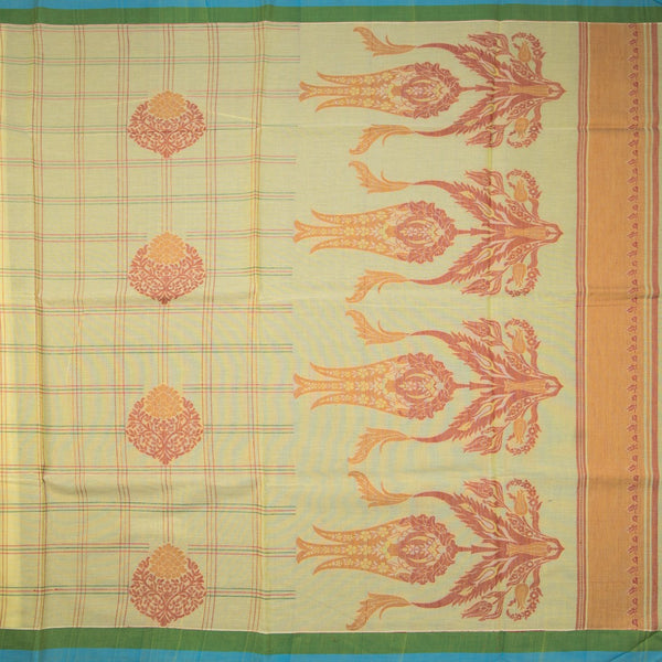 Negamam Cotton Lime Yellow Checked Saree