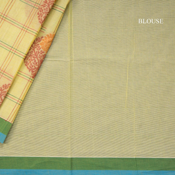 Negamam Cotton Lime Yellow Checked Saree