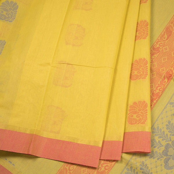 Negamam Cotton Mustard Yellow Embossed Saree