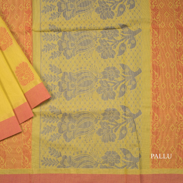 Negamam Cotton Mustard Yellow Embossed Saree