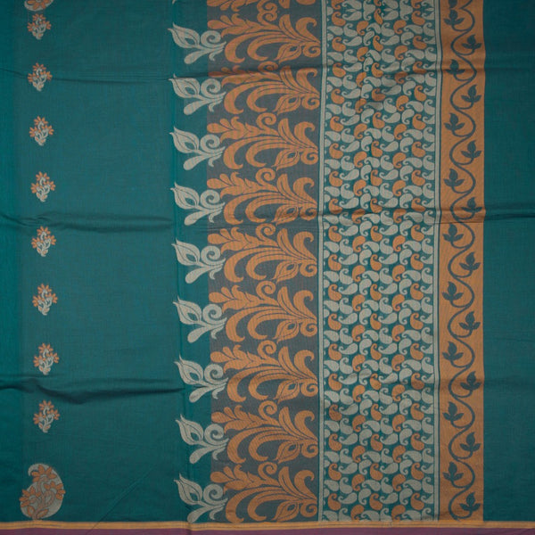 Negamam Cotton Peacock Blue Embossed Saree