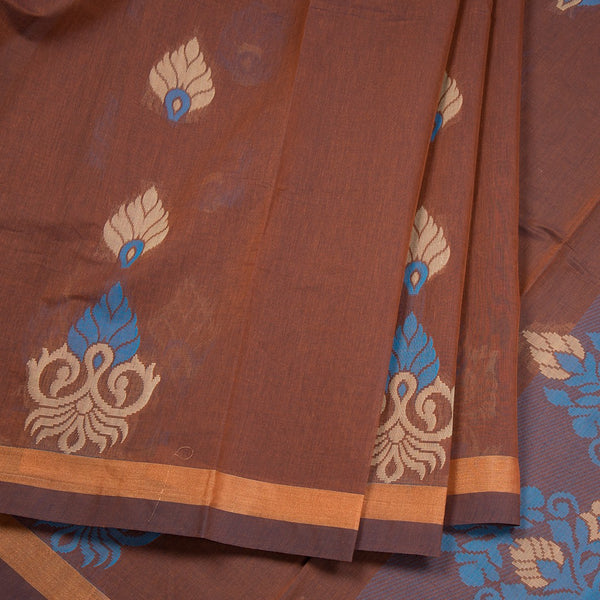 Negamam Cotton Cinnamon Brown Embossed Saree 02