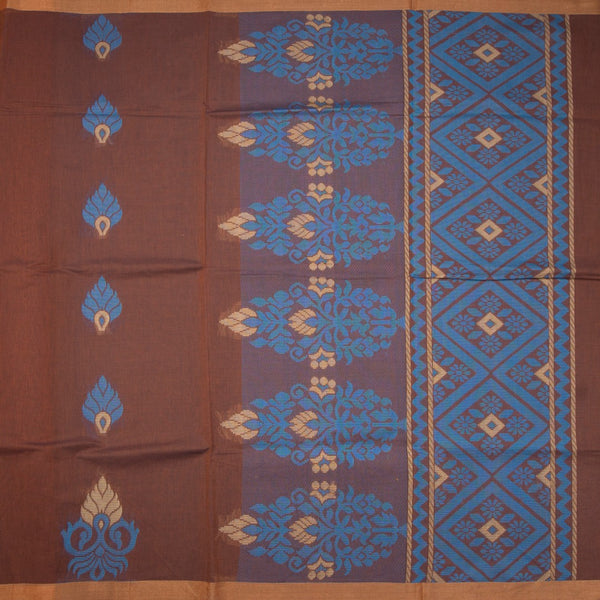 Negamam Cotton Cinnamon Brown Embossed Saree 02