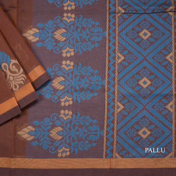 Negamam Cotton Cinnamon Brown Embossed Saree 02