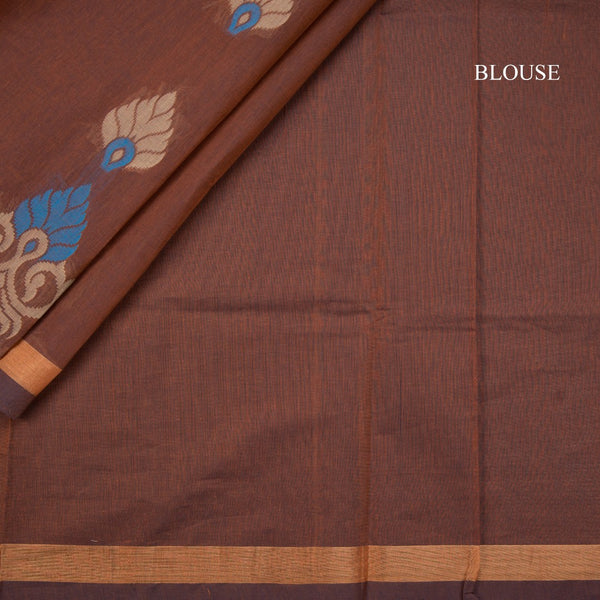 Negamam Cotton Cinnamon Brown Embossed Saree 02