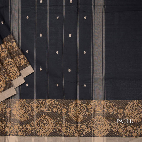 Negamam Cotton Black Thread Embroidered With Small Buttas Saree