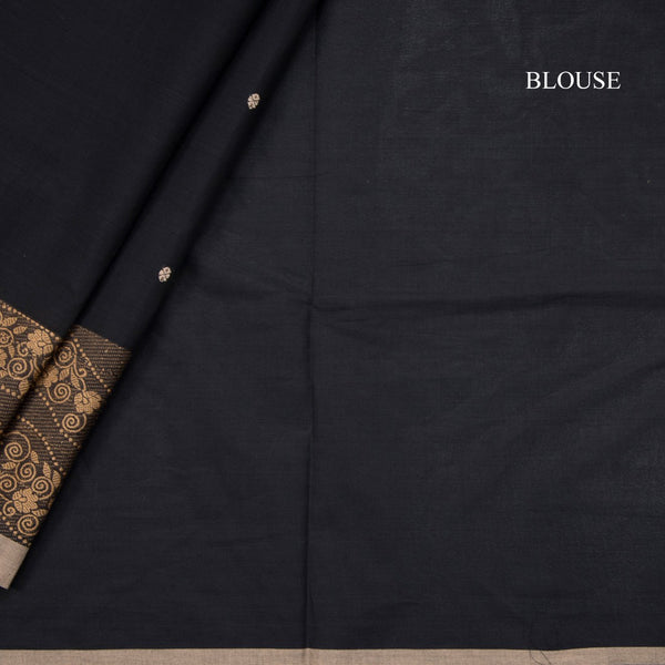 Negamam Cotton Black Thread Embroidered With Small Buttas Saree