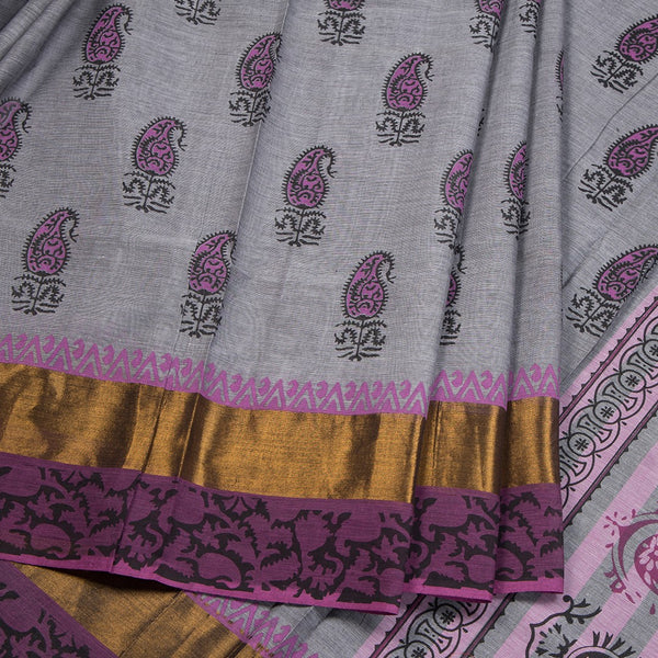 Negamam Cotton Grey Mango Printed Saree