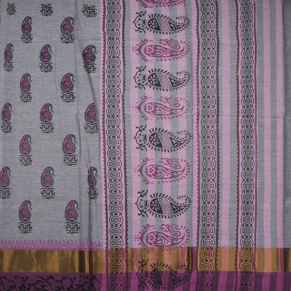 Negamam Cotton Grey Mango Printed Saree