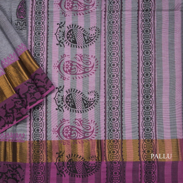 Negamam Cotton Grey Mango Printed Saree