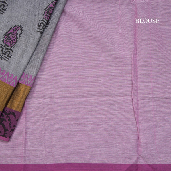 Negamam Cotton Grey Mango Printed Saree