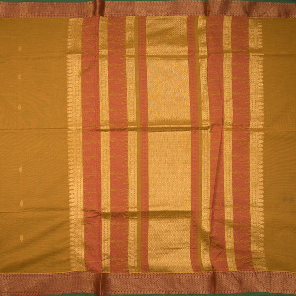 Chettinad Cotton Mustard Yellow Saree With Small Zari Buttas And Zari Border