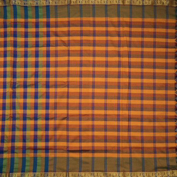 Poly Cotton Multi Colour Checked Saree 11