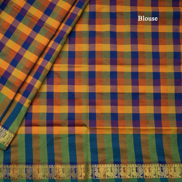 Poly Cotton Multi Colour Checked Saree 11