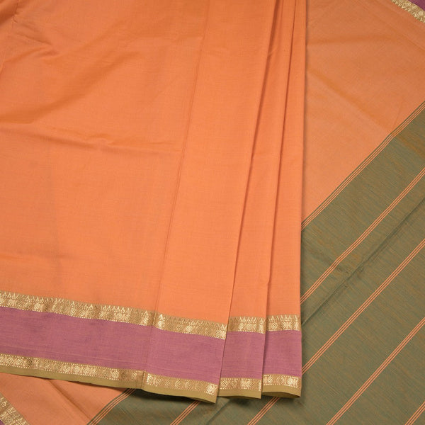 Poly Cotton Light Orange Plain Saree With Rettapet Border