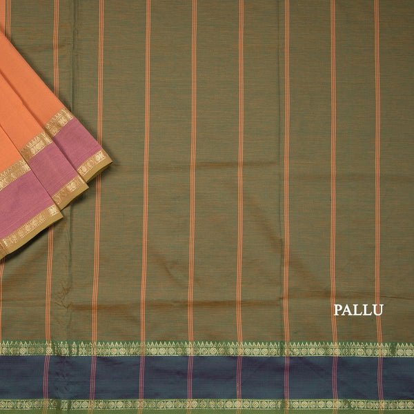 Poly Cotton Light Orange Plain Saree With Rettapet Border