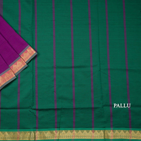 Poly Cotton Purple Plain Saree With Temple Design Border
