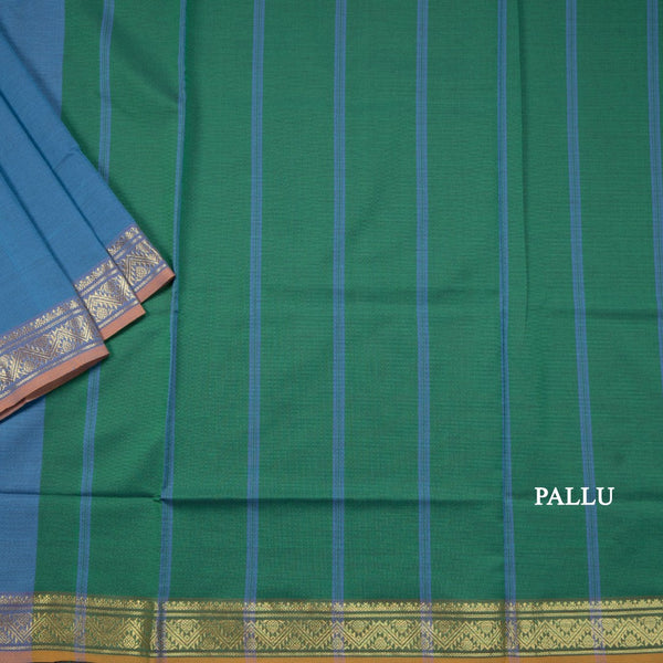 Poly Cotton Blue Plain Saree With Zig Zag Design Zari Border